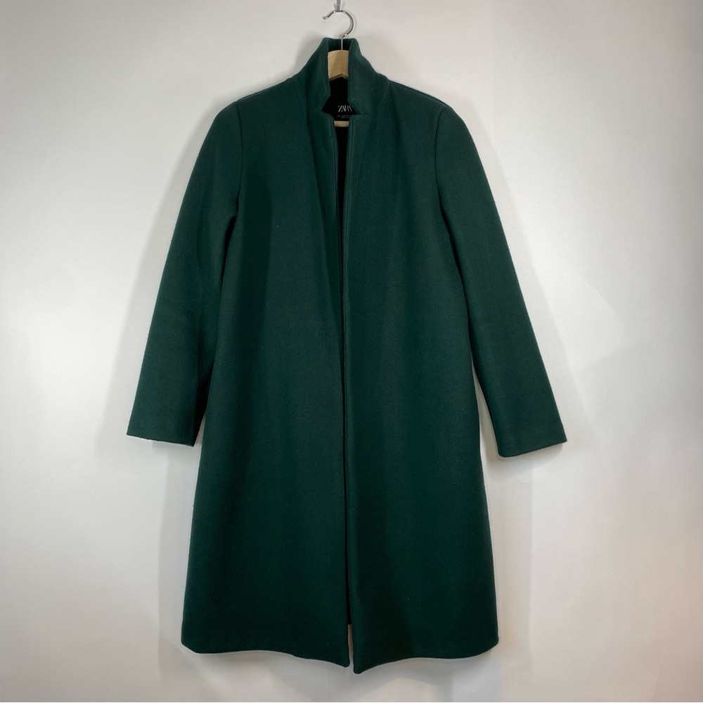 Zara green long coat - unlined, perfect for spring/fall - size S